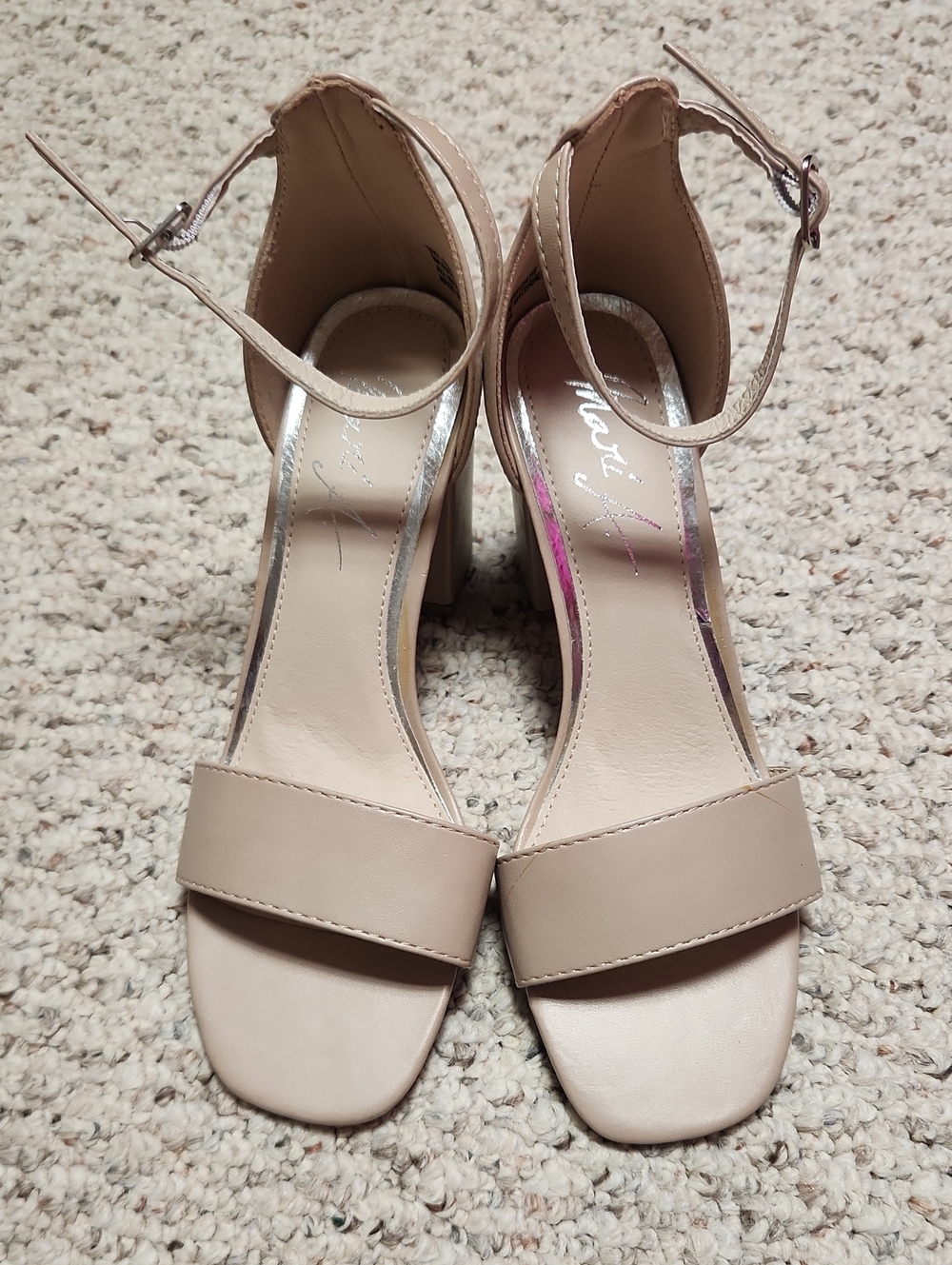 Women's Nude Ankle-Strap Block Heels by MIA